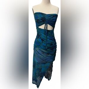 Floerns Women’s Floral Ruched Midi Dress | Tie-Dye Mesh Slit Dress Size M